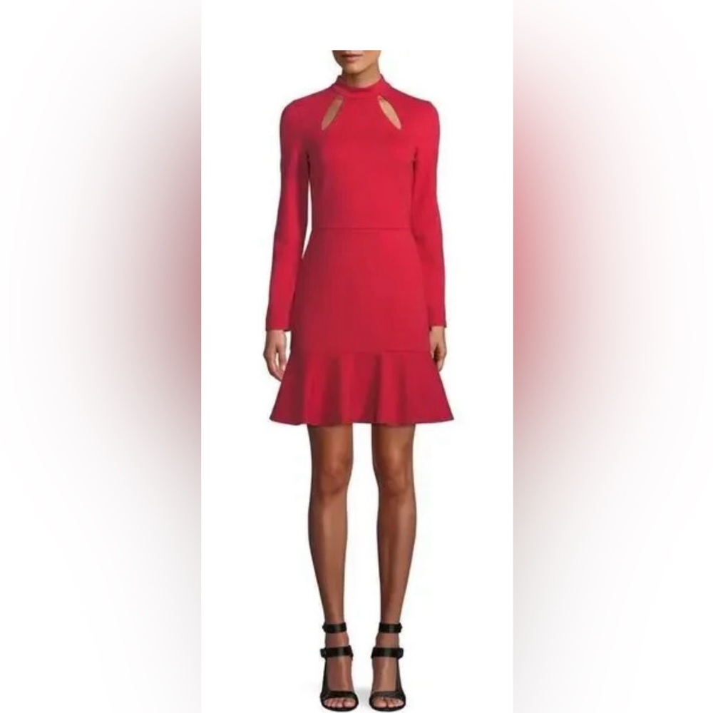 NWT Alice + Olivia Mock Neck Long Sleeve Knee-Length Dress in Ruby Red XS (0)